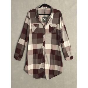 White Mark Women's Size 1XL Plaid Tunic Top in Burgundy NEW